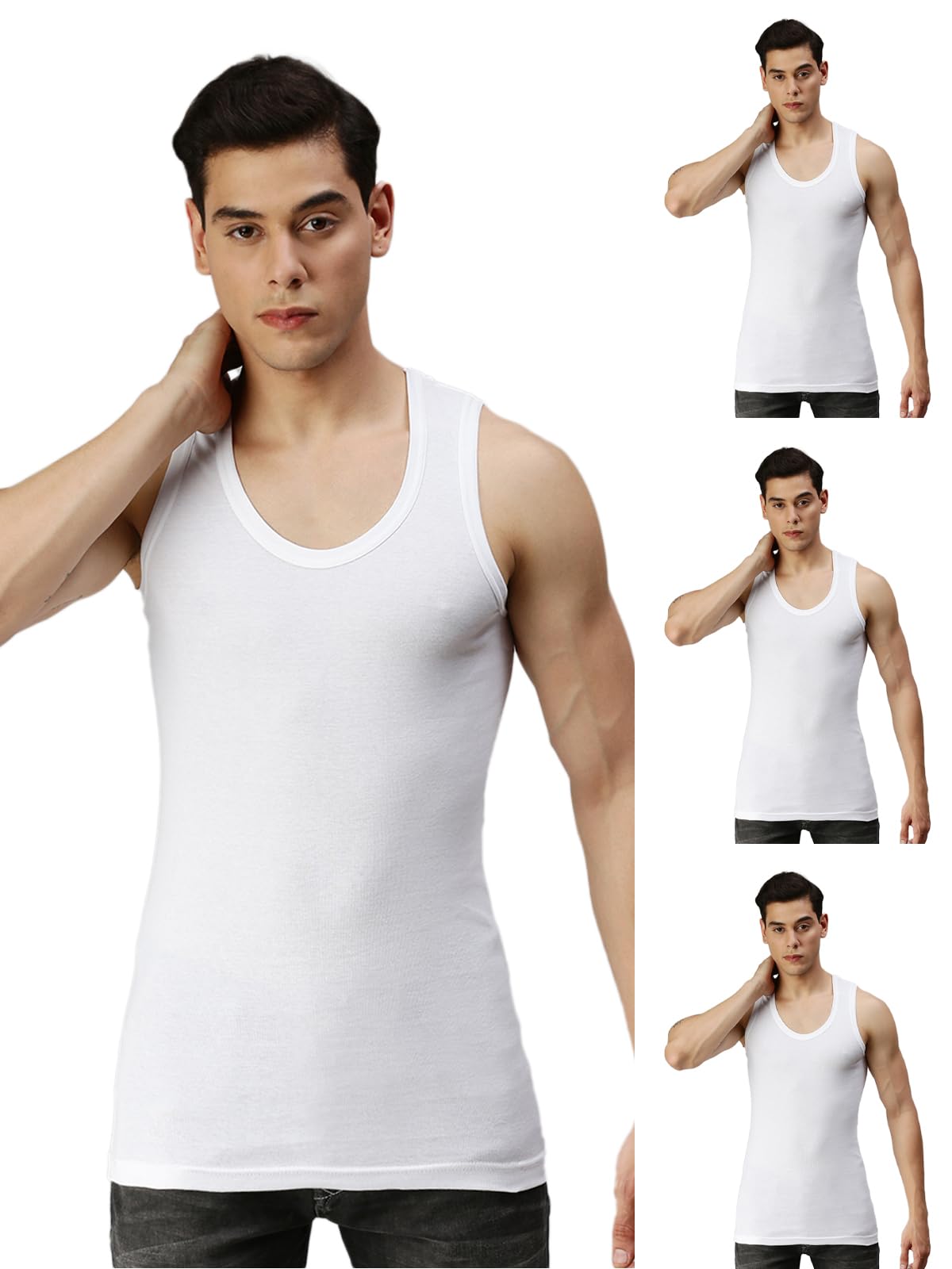 100% combed cotton ribbed regular fit solid round neck vest|anti bacterial finish|tag free comfort