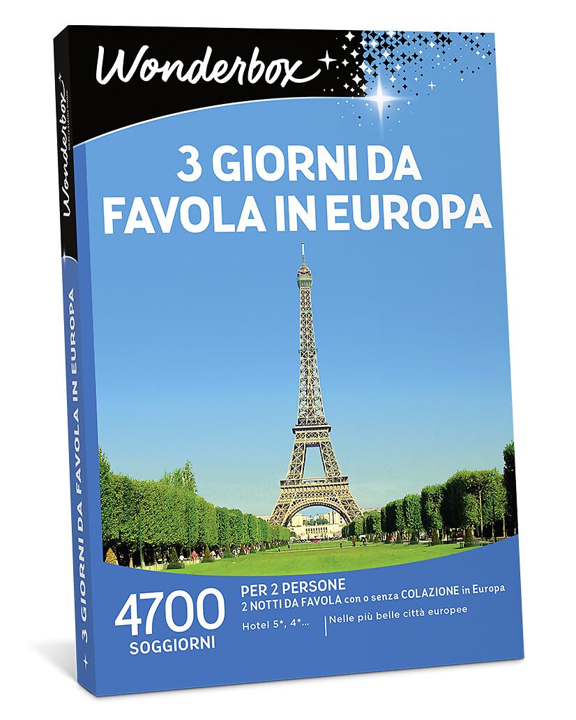WONDERBOX - Cofanetto Regalo - 3 Giorni da Favola in Europa - per 2 Persone | 2 notti con o senza colazione - Più di 4700 soggiorni - Hotel 5* e 4* nelle più belle città europee