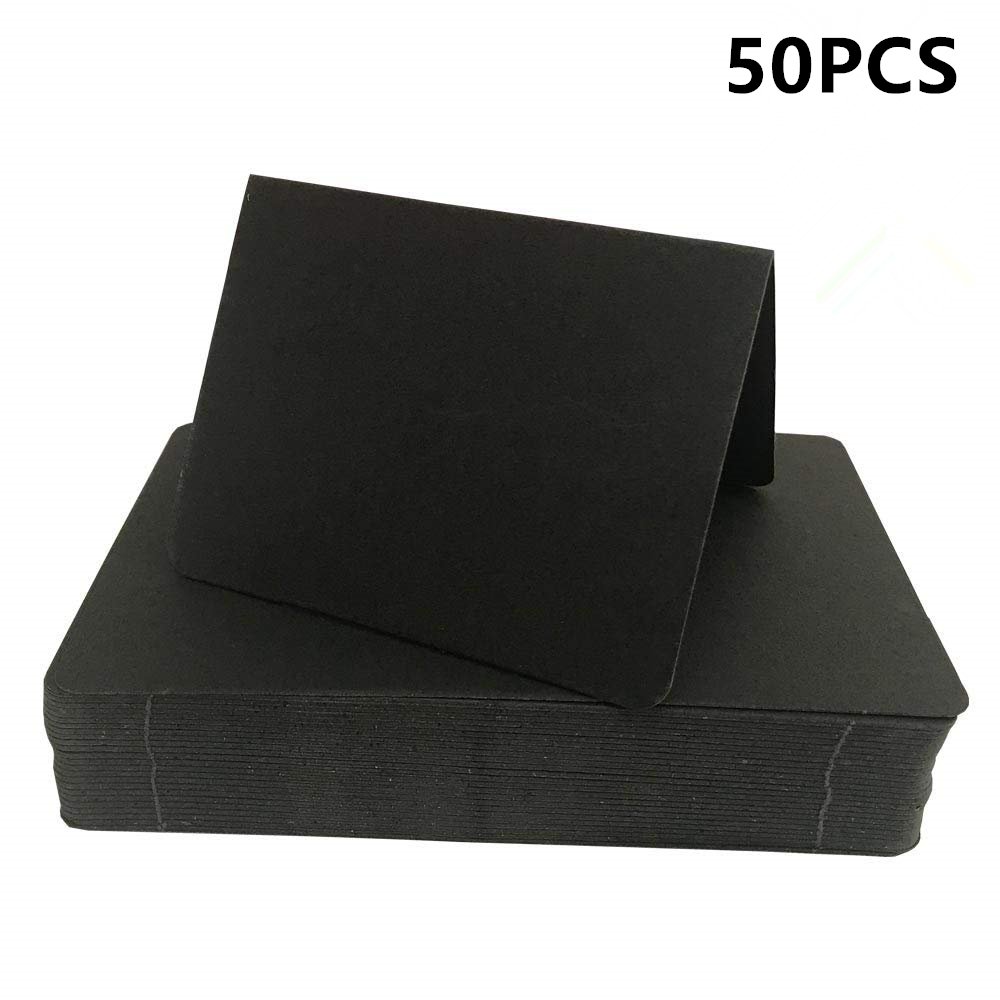 AIMTOHOME Best Paper Greetings Pack of 50pcs Cards - Blank Tent Table Place Cards- Perfect for Weddings, Folded Seat Assignment Setting Label,Banquet Party Event, 3.5x 2.7 Inch（Black)