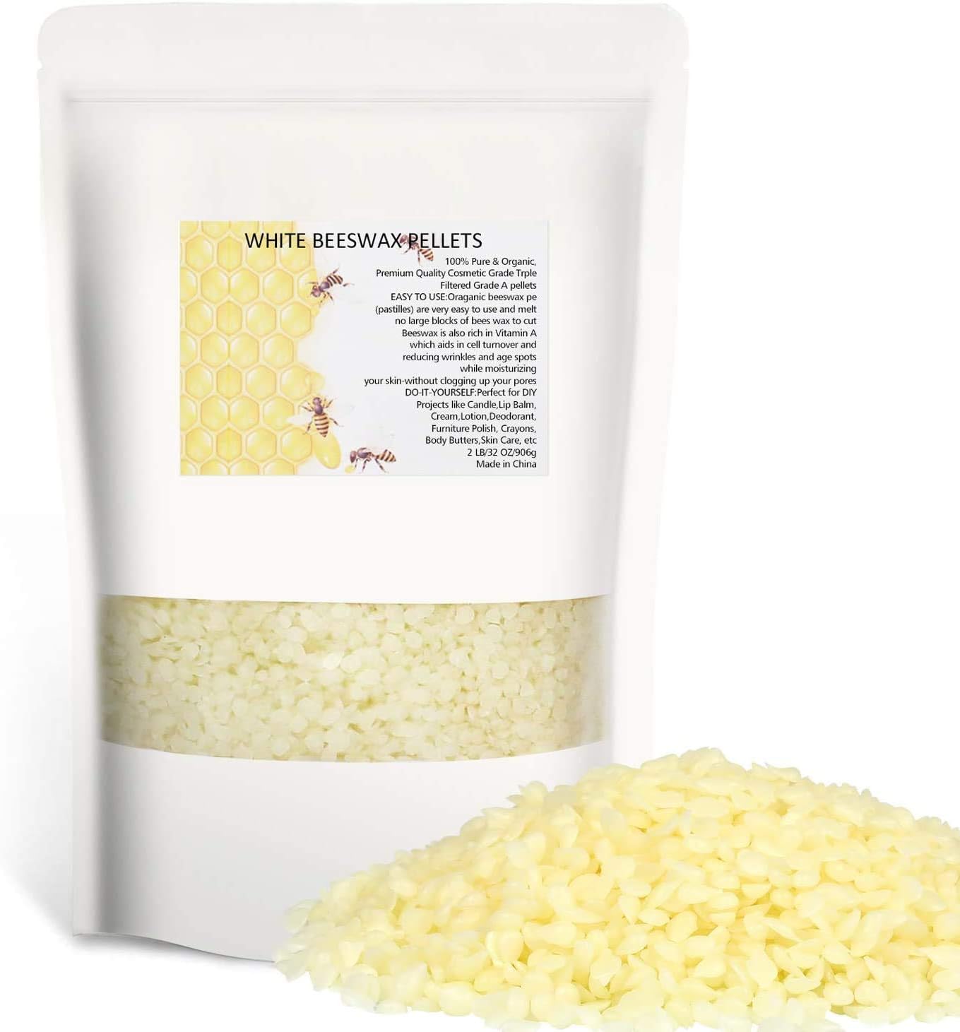 Tobeape® White Beeswax Pellets 1LB 100% Pure and Natural for Hair Care DIY Creams, Lotions, Lip Balm and Soap Making Supplies
