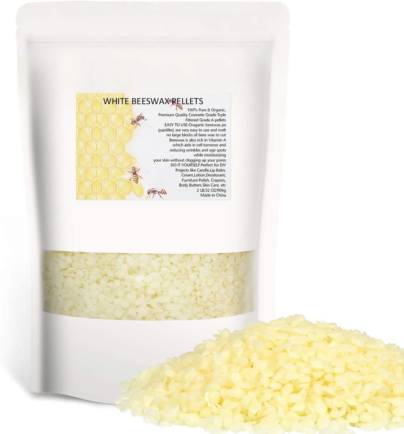 Tobeape® White Beeswax Pellets 2LB 0.9 kg 100% Pure and Natural, Great for Skin Care Products, Candle Making, Wood Furniture Polish, Lip Balms, DIY Projects