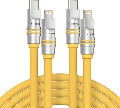 Hichain Silicone USB C to Lightning Cable 2Pack 4FT Yellow USB C 27W Chubby Fast Charging Cable Type C Charging Cord iPhone Fast Charger Lightning Cable MFi Certified for iPhone 14 13 12 11