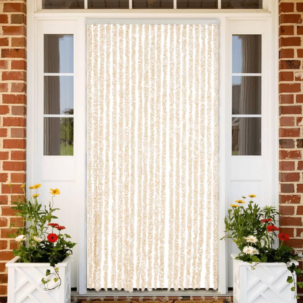 Rideau anti-mouches beige et blanc 90 x 220 cm en chenille