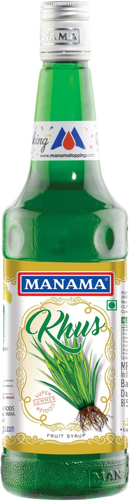 Manama Khus Syrup | Fruit Mixer for Mocktails, Cocktails, Drinks, Juices, Beverages | Non Alcoholic Mix 750ML Bottle