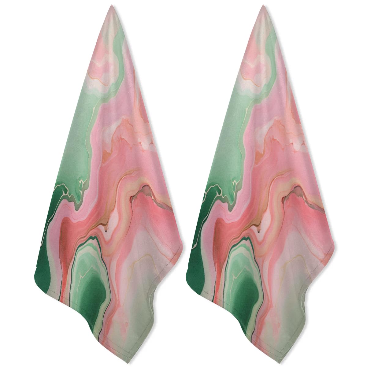 QsirBC Classic Marbles Decor Kitchen Towels Set of 2 Hand Towels Dish Towels Reusable Decorative Towel Sets for Cooking Baking, 28.3 X 17.7 Inch