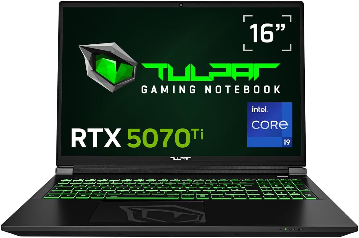 TULPAR T6 V3.8.1 Gaming Laptop | 16 Zoll QHD+ 2560x1600 180HZ IPS LED-Display | Intel Core i9 14900HX | 32 GB RAM | 1 TB SSD | RTX 5070 Ti | Windows 11 Gaming Notebook