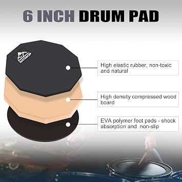 EASTROCK 6 Inches Practice Drum Pad, Double Sided Silent Drum Pad, Black