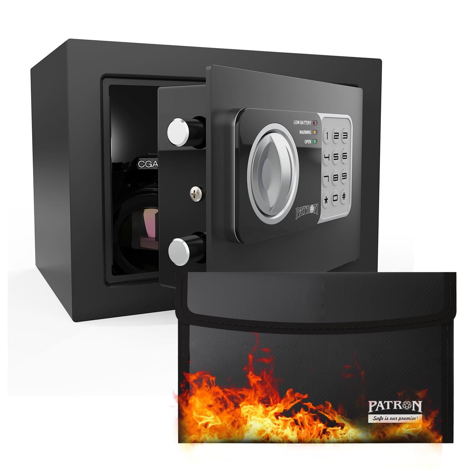 17NEF-FP PATRON Safe Box with Digital Electronic Security Keypad Fireproof Mini Small Safe,Money Safe,Wall or Cabinet Safe for Home Office Travel Business Use 0.236 Cubic Feet Black