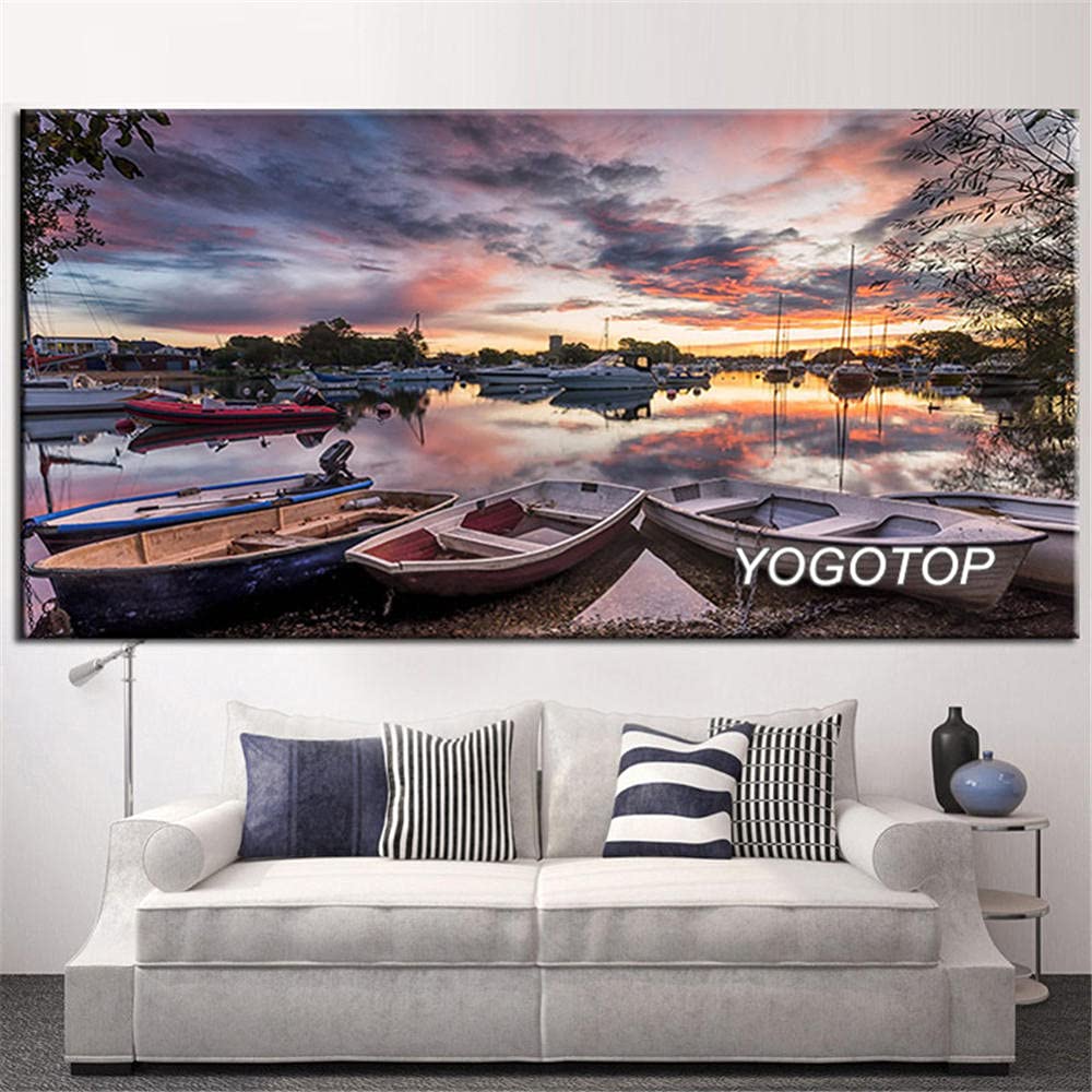 Peinture Diamant 5D Bateau grand format 16x48" en strass carrés pour décoration murale élégante