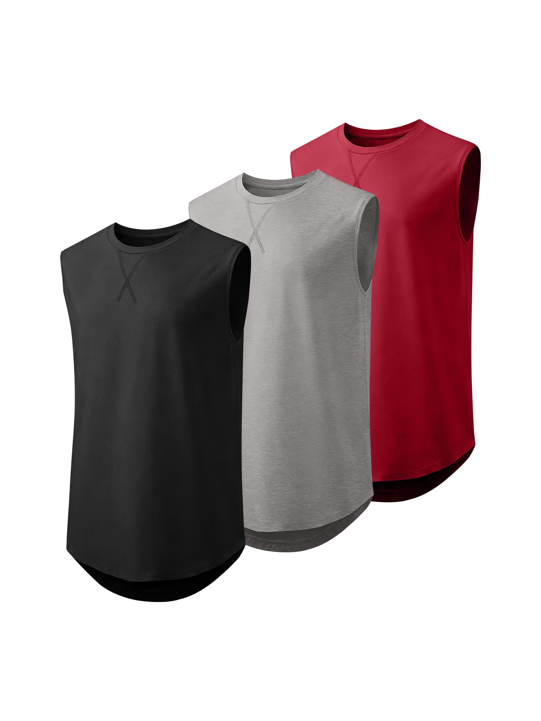 JMIERR Herren 3 Pack Baumwolle Tank Top Hipster Hip Hop Longline Crewneck ärmellose Shirts S-3XL