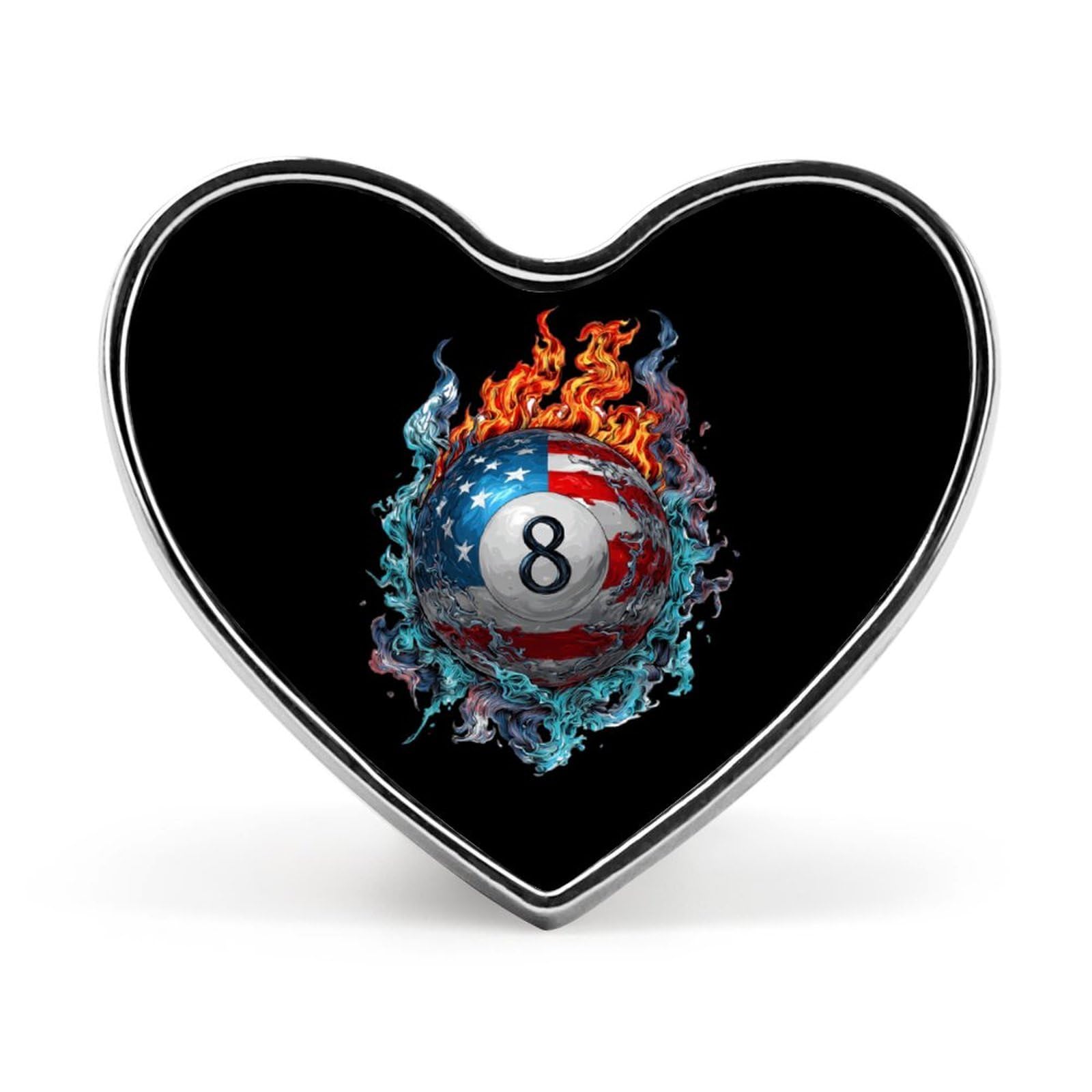 8 Billiards U.S.A. Flag Flame Waves Enamel Lapel Pin Button Pins Brooch Heart Badge Funny Jewelry for Backpack Cloths Hats