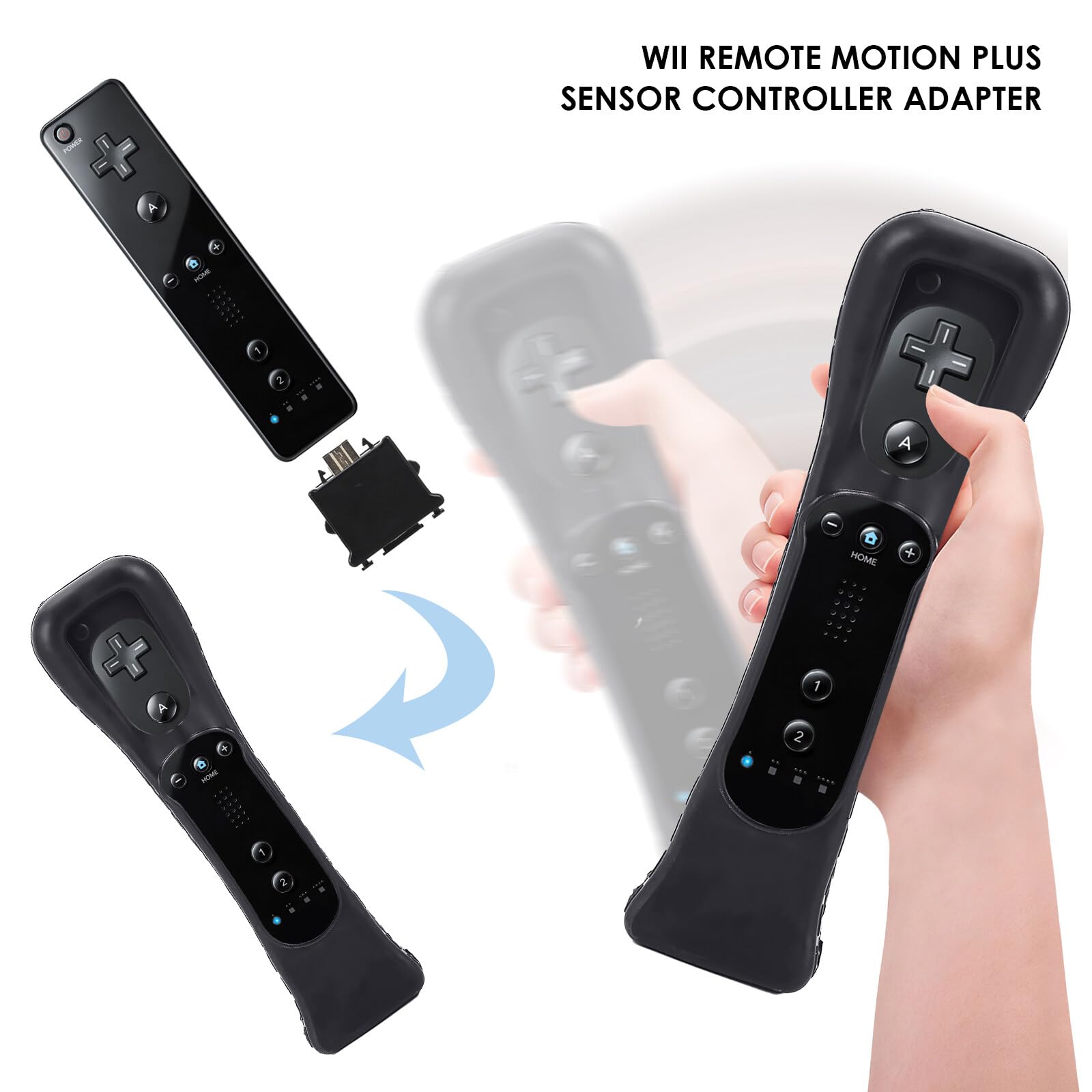 NCONCO Adaptateur de capteur Motion Plus Motion Plus, accessoire de capteur de mouvement externe à distance, coque en silicone pour Nintendo Wii (Noir), 1162856/120424CYVWTY