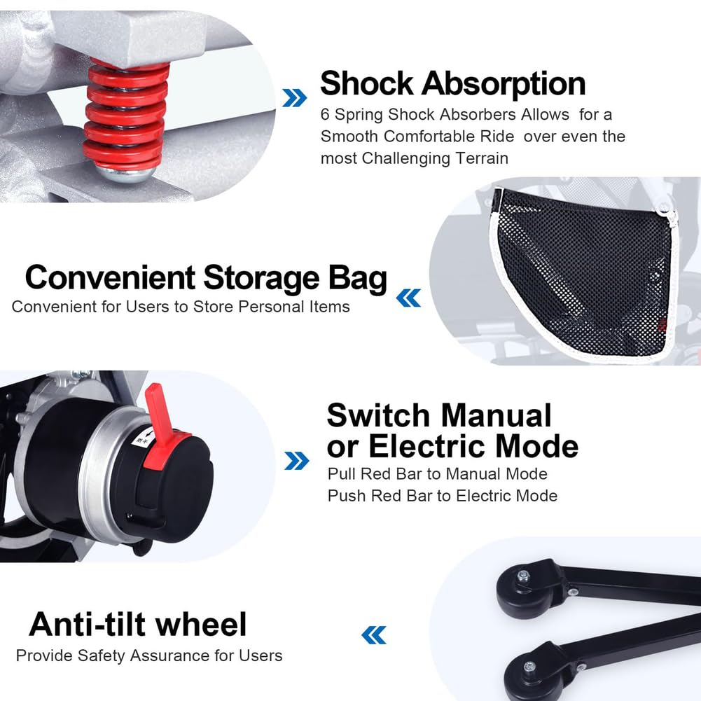 Silla de ruedas eléctrica motorizada para adultos - Todo terreno, motor 500W, ligera plegable - Ayuda de movilidad a distancia, 1 batería litio-ión, solo 28.2kg