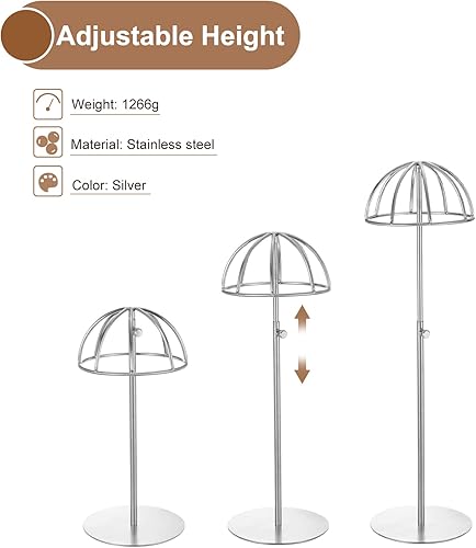 Miniatura 3 de uxcell Soporte de exhibición de sombrero de metal, paquete de 2 unidades ajustables para sombreros de mesa y soporte para peluca para gorra de