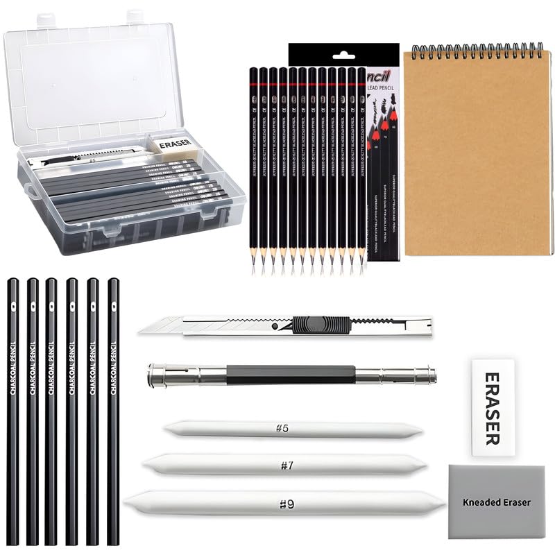 Image of DaKos Professional Sketching Pencil Set for Artists - Art Supplies for Shading & Sketching Complete Drawing Kit with Graphite Pencils in Cardboard Box, A5 Sketchbook & Carry Case (35 Pcs)