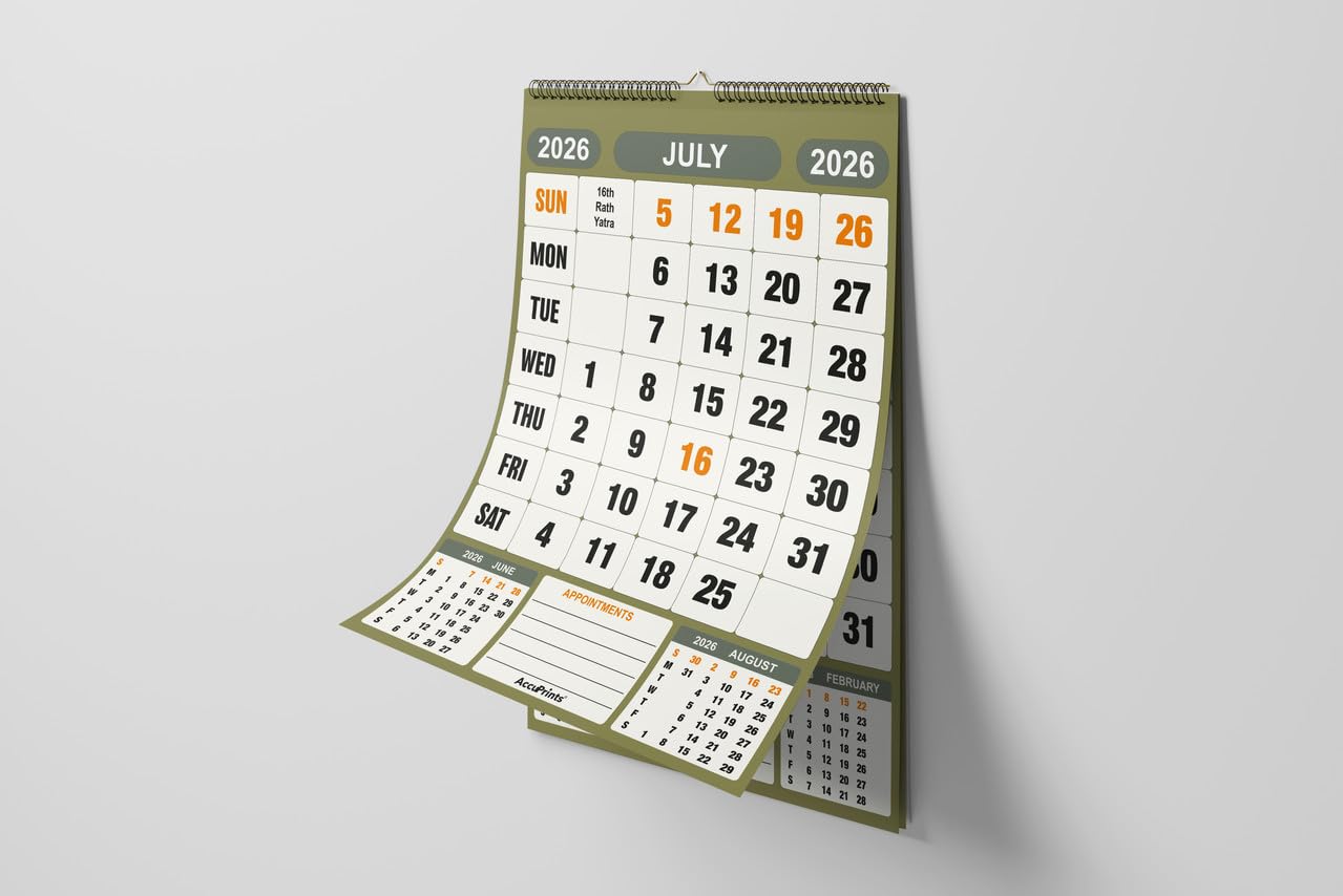 AccuPrints® Wall Calendar 2026 Planner-Size (14 x 20) inch For Office Home Table New Year Hanging Kids (35.5 x 50) cm- (14 x 20 Green) 3