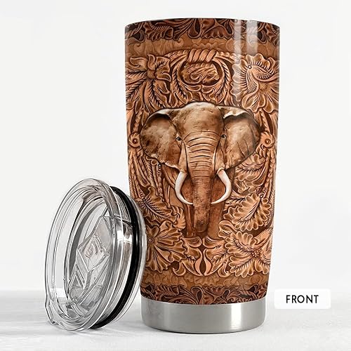 Miniatura 3 de SANDJEST Vaso de elefante con diseño de madera, de 20 onzas, con tapa, regalo para mujeres, niñas, hijas, hermanas, amantes de los animales,