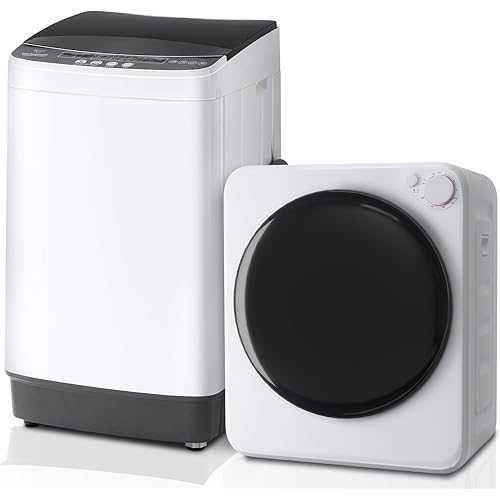 1.6Cu.Ft Portable Clothes Dryer and 16LBS Full Automatic Washing Machine Set, Washer and Spinner Combo, Stainless Steel Tub, Space Saving,Ideal for Laundry, Apartments, Dorms