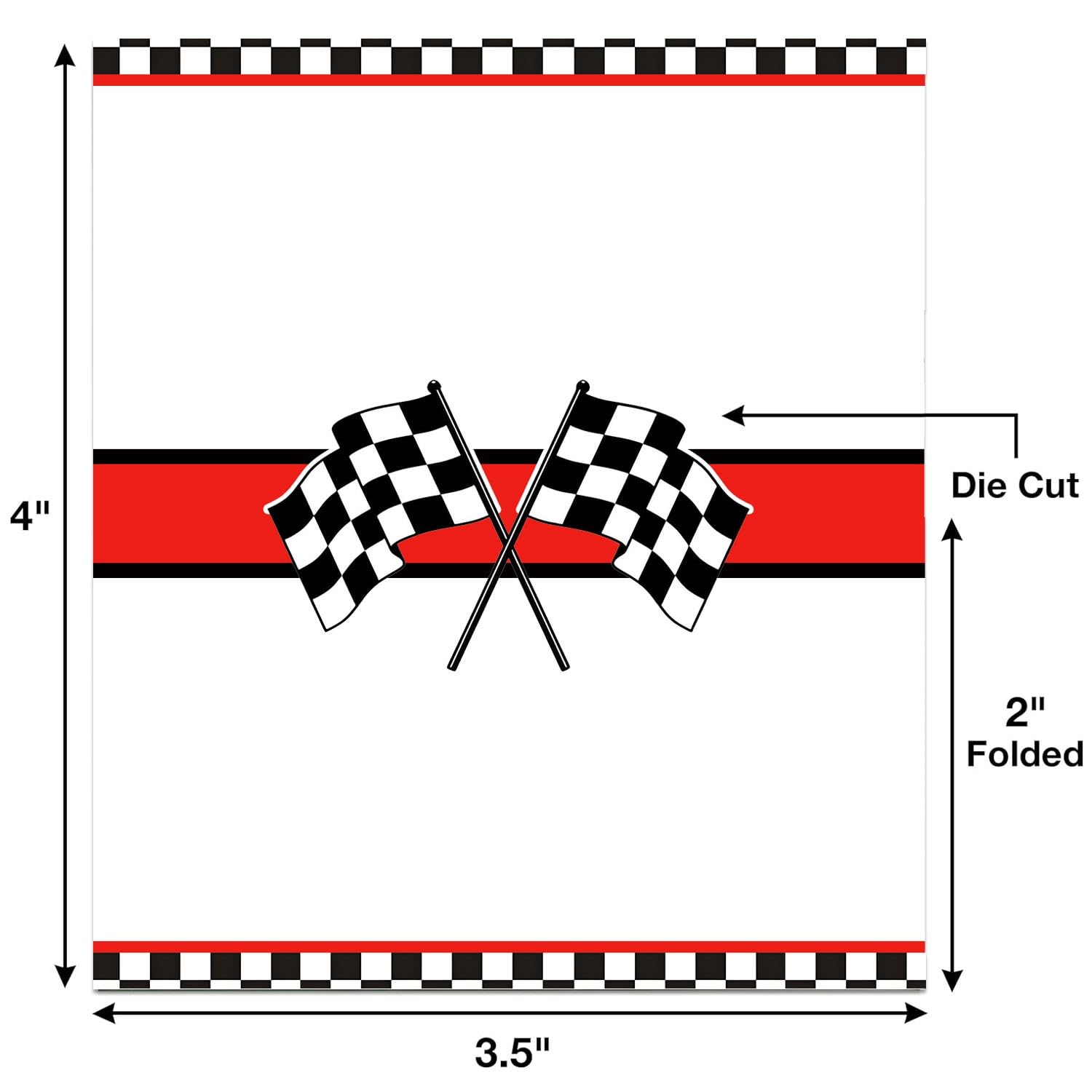 Well Tile Racing Car Theme Table Cards (25 Pack, White) - 3.5" x 2" (Folded), 3.5" x 4" (Expanded) - Image 2