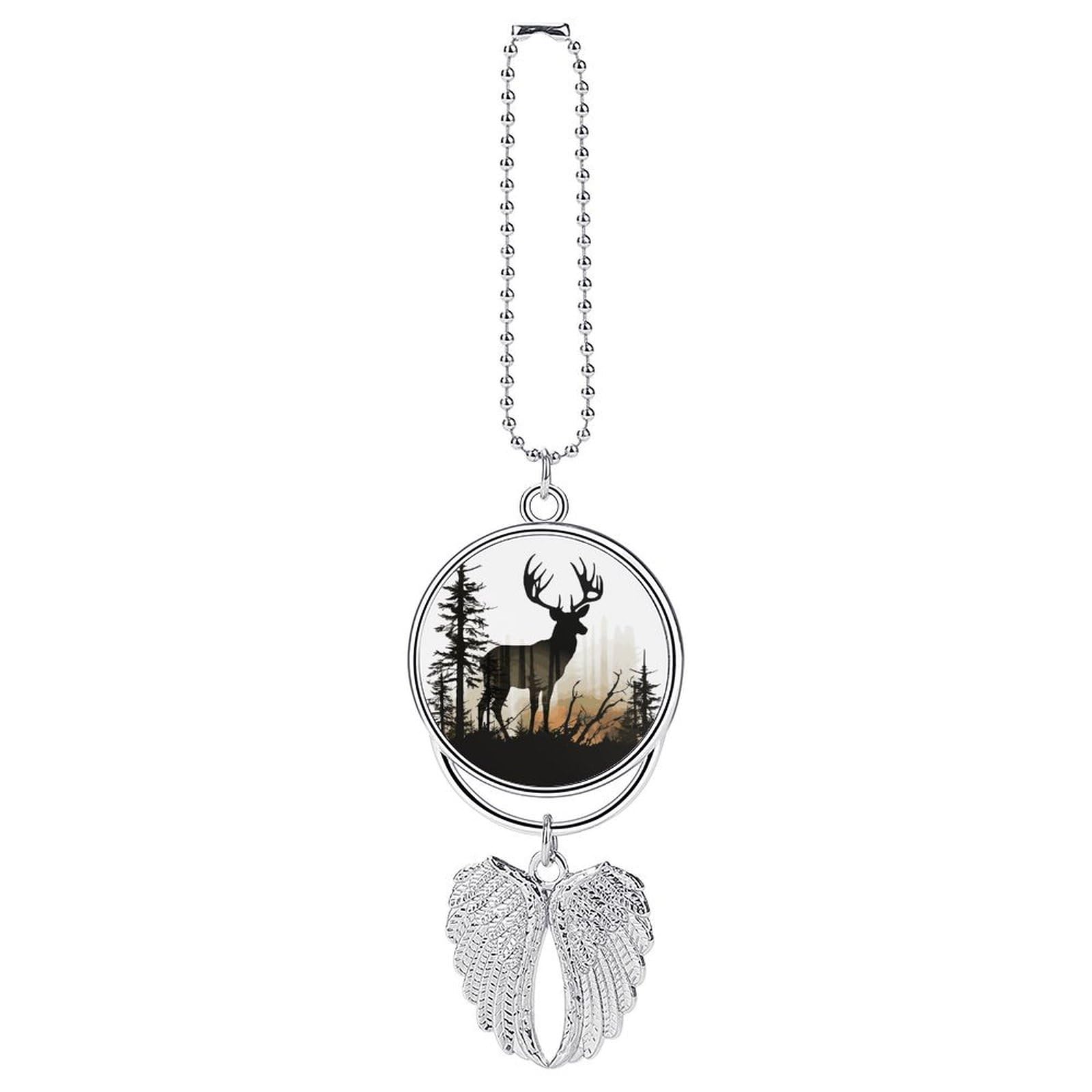 Deer Silhouette Car Charm, Alloy Rear View Mirror Pendant, Bling Funny Car Hanging Ornament Gift for Women Men, Car Pendant Lucky Auto Interior Decoration Accessories Silver-Style