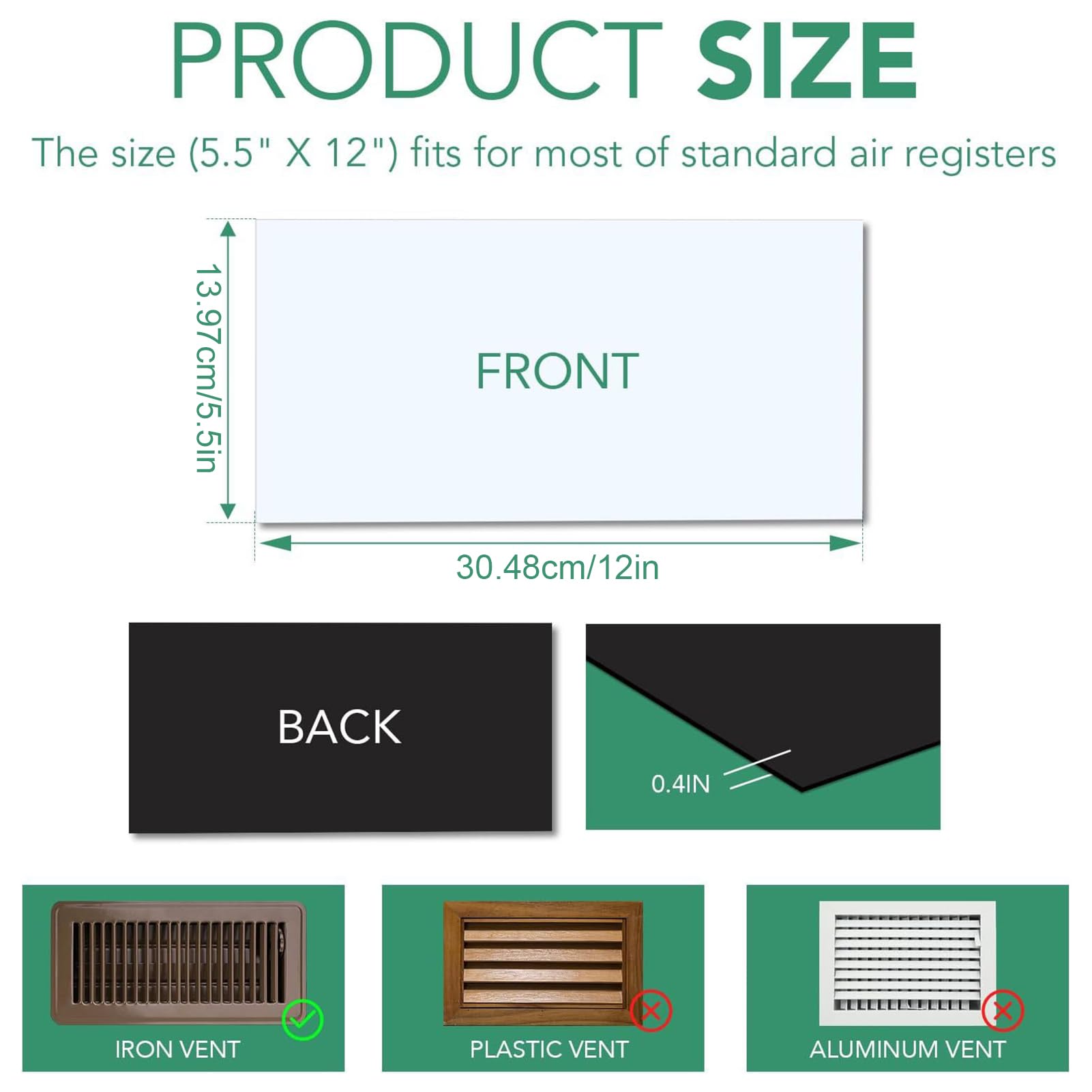 Confezione da 3 coperture magnetiche resistenti per prese d'aria standard per pavimenti domestici, coperture per prese d'aria standard, multifunzionali, con guarnizione completa, 14 x 30,5 cm, per
