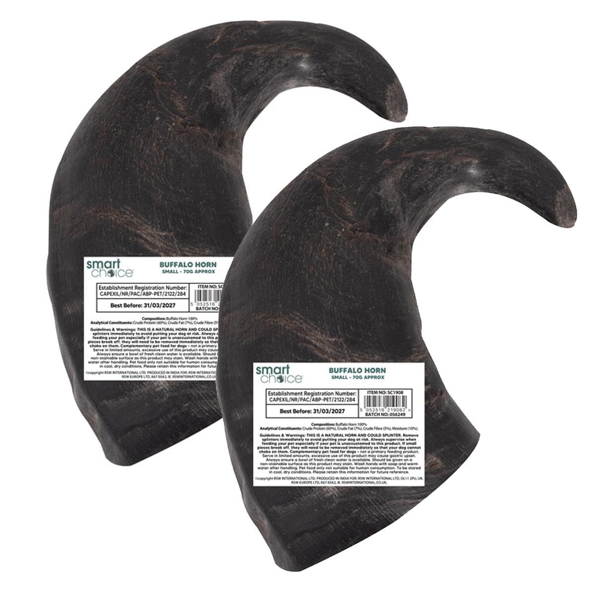 Pack of 2 Buffalo Horn Treat - Pet Dog Puppy Natural Snack Chew High Protein Reward For Good Behaviour - Promotes Dental Hygiene Supports Healthy Teeth & Gums Teething