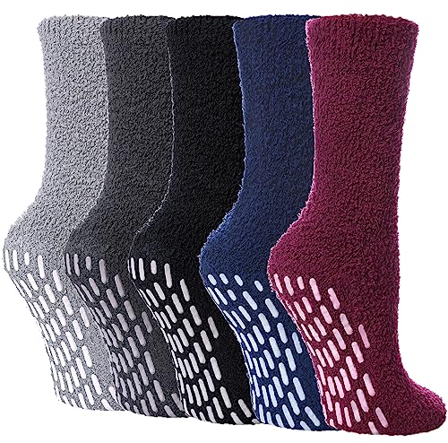 Image of Yebing Non Slip Hospital Socks for Women with Grips Fuzzy Cozy Anti Skid Slipper Socks Winter Warm Soft Fluffy Sleep Socks