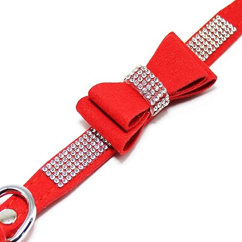 Miniatura 2 de Dazzling - Collar de perro con diamantes de imitación con tela suave y pajarita de cristal, elegante y glamoroso collar para cachorros con correa en