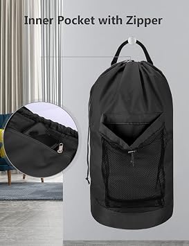 Dalykate Backpack Laundry Bag, Laundry Backpack with Shoulder Straps and Mesh Pocket Durable Nylon Clothes Hamper Bag with Drawstring Closure for College, Travel, Laundromat, Apartment