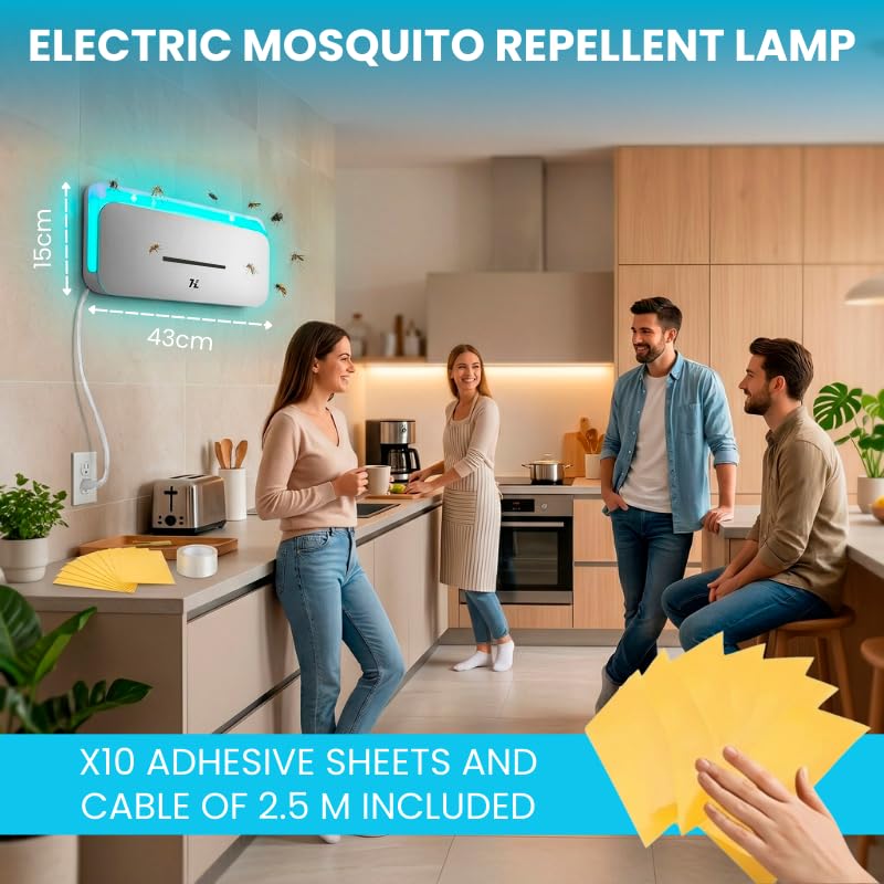 Lampada Antizanzare Elettrica 220V 10W UV 365nm, Trappola Insetti Interno Esterno 50-100m², Silenziosa Senza Chimici, con 10 Fogli Adesivi