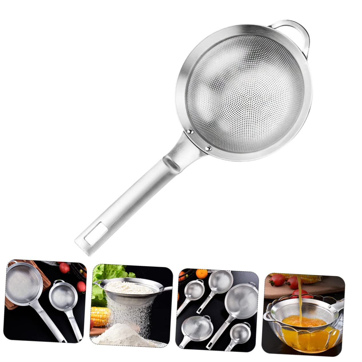 Juego de colador de Acero Inoxidable de 2 Piezas con colador de Malla Fina y cucharón - Plata