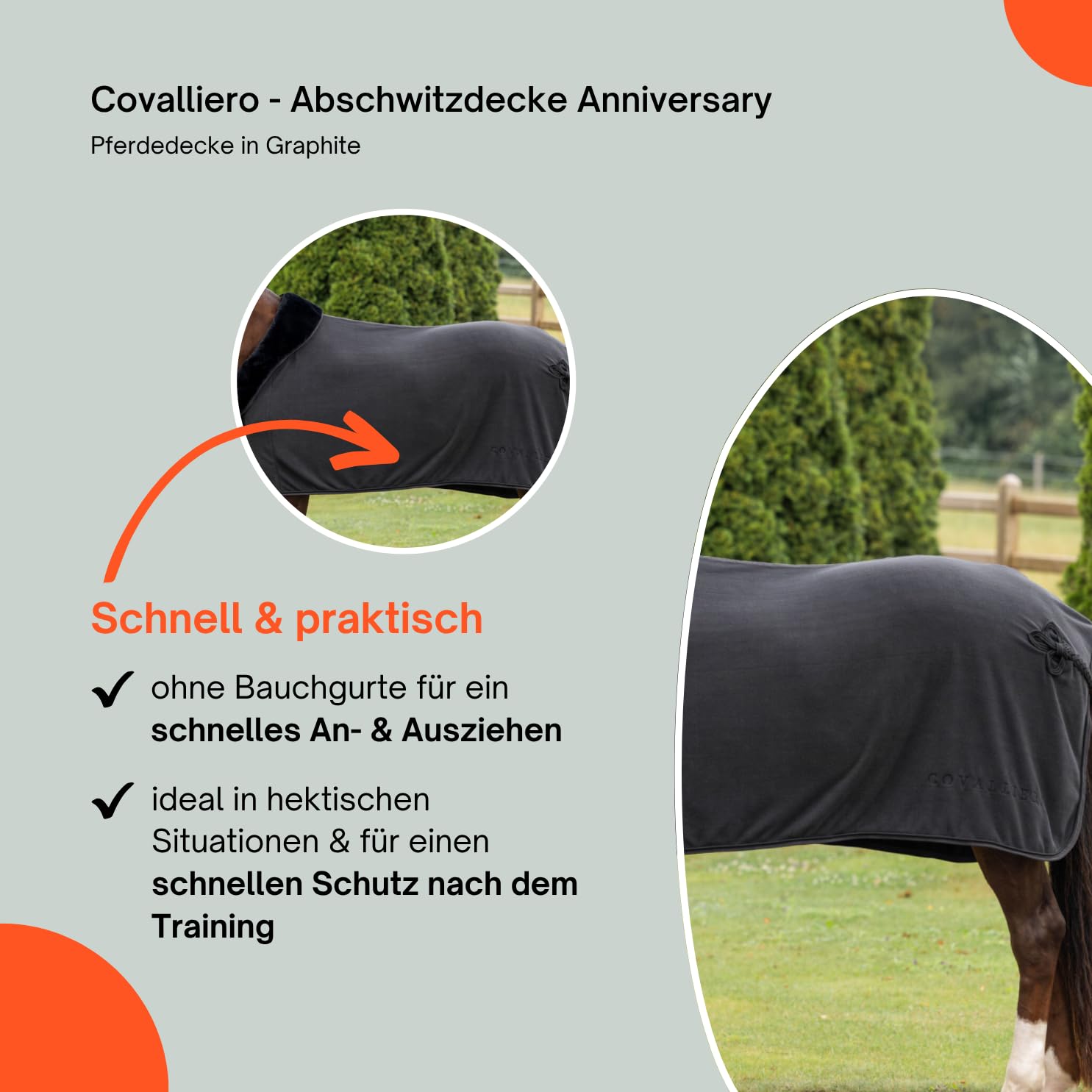 Covalliero - Abschwitzdecke Anniversary – Pferdedecke mit Teddy-Fleece-Kragen – atmungsaktive Fleecedecke – Elegante Pferde-Outdoordecke – Pferde Zubehör in Graphite – 155 cm
