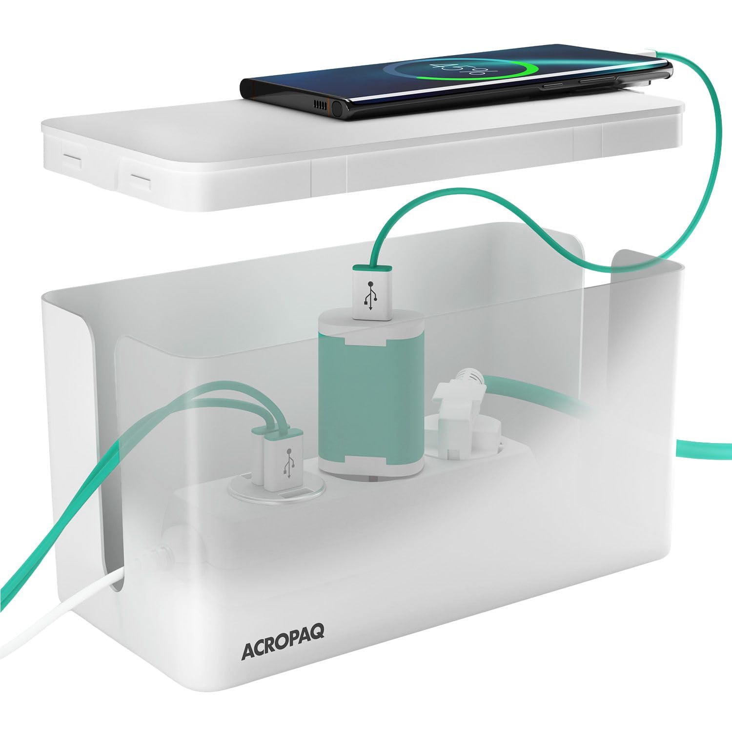 ACROPAQ Scatola Porta Cavi - Piccolo (23,5 x 12 x 11,5 cm), Scatola per nascondere cavi e ciabatte, Plastica, Bianco - Cable box, Cable management box