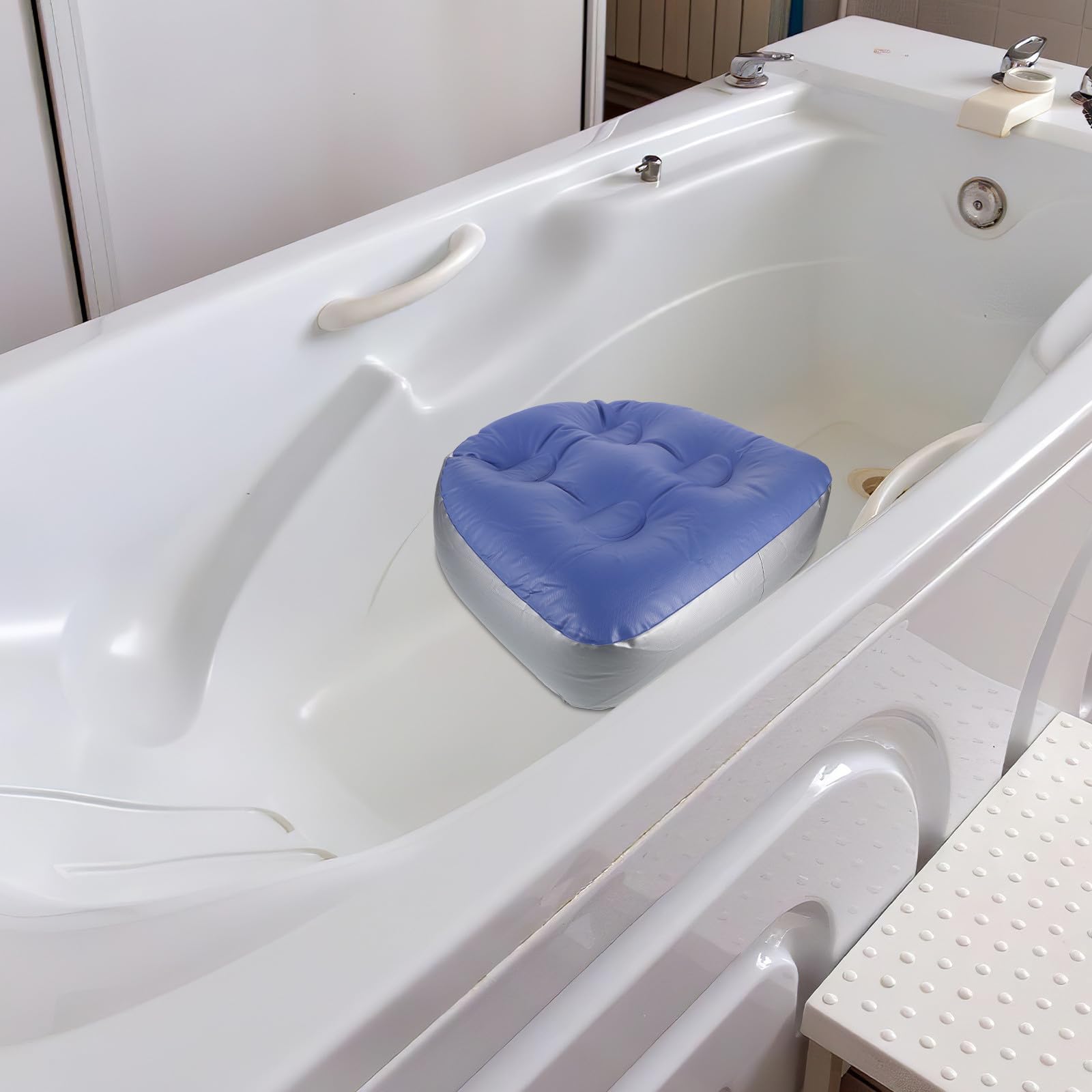 SHINEOFI Lot de 2 Coussins de Siège Gonflables Épais Bleus avec Ventouses, Rehausseurs de Bain Réglables pour Spa et Sauna, Accessoires de Bain pour Détente et Confort Adulte