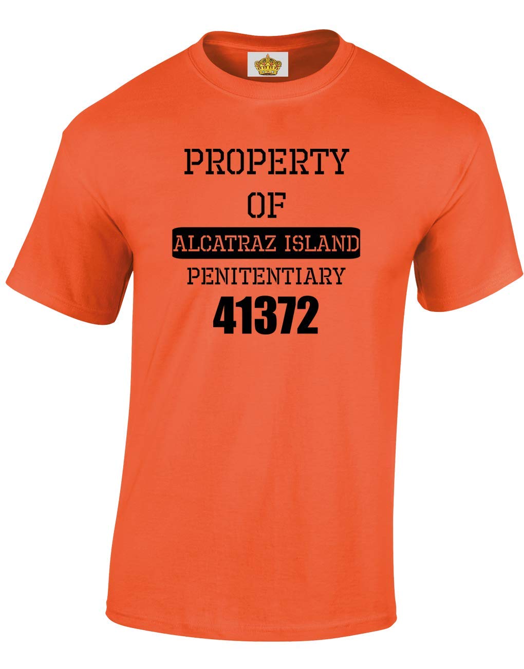 Crown Designs Property of Alcatraz Novelty Gift for Men & Teenagers T-Shirts Tops (Orange/XX-Large)