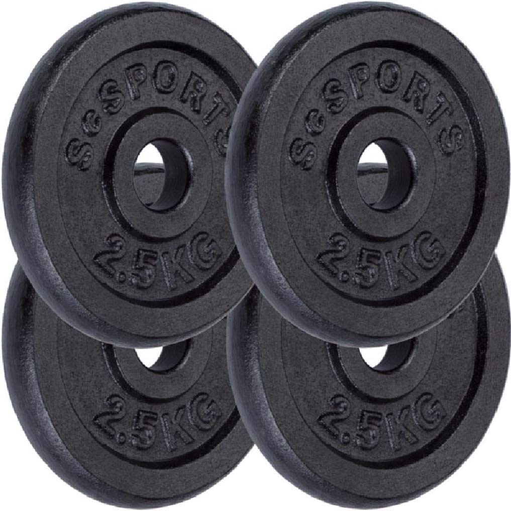 ScSPORTS® Dischi Pesi - Set da 2/4/5/10/15/20 kg, Ghisa, Ø 30/31mm, Nero - Weight Plates, Piastre, Bilanciere, Manubri, Palestra da Casa, Fitness, Allenamento