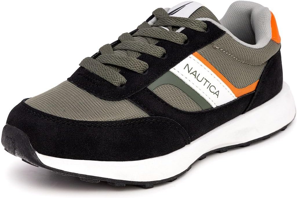 Nautica Kids Boys Casual Lace-Up Fashion Sneakers Oxford Comfortable Walking Shoe-Runout 2 Youth-Black Olive