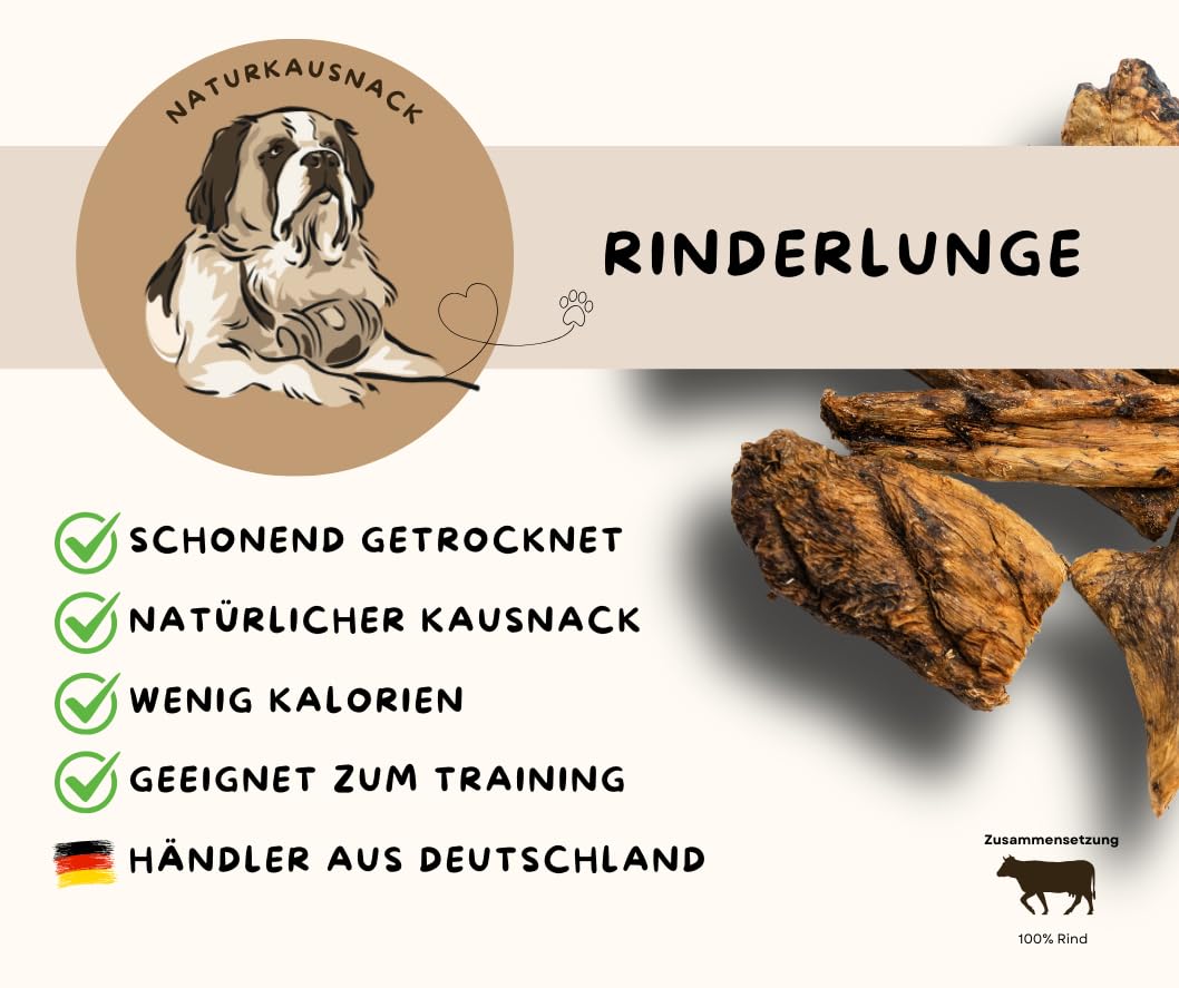 Warnick´s Tierfutterservice - Hundesnack - 2x1000g Rinderlunge fettarm – Naturkausnack 100 % Rind – schonend getrocknet, ohne Zusätze – leicht verdaulich & kalorienarm – ideale Belohnung (2kg)