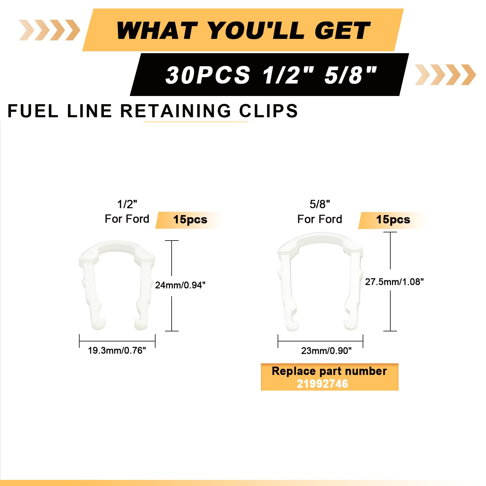 Snapklik.com : 30 PCS Fuel Line Retainer Clips, 1/2