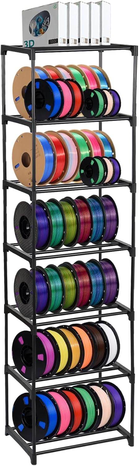 FMOACEN 7-Tier Modular 3D Printer Filament Storage Rack 16.5" x 12" x 80.7" Metal Spool Holder DIY Tiers Filament Storage Shelf for 3D Printing Machine Tool-Free Assembly