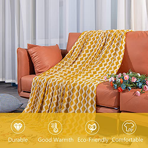 Ntbay Acrylic Knitted Throw Blanket, Lightweight And Soft Cozy Decorative Woven Blanket With Tassels For Travel, Couch, Bed, Sofa, 51X67 Inches, Mustard Yellow Wave #TOP3
