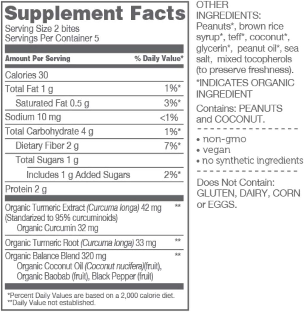 powbab Peanut Turmeric Supplement Bites (3 Pack). Organic Curcumin with Black Pepper, Coconut Oil, Baobab Powder Enhanced Absorption. Antioxidant Vitamin for Joint Health. Gluten Free Bites 10CT