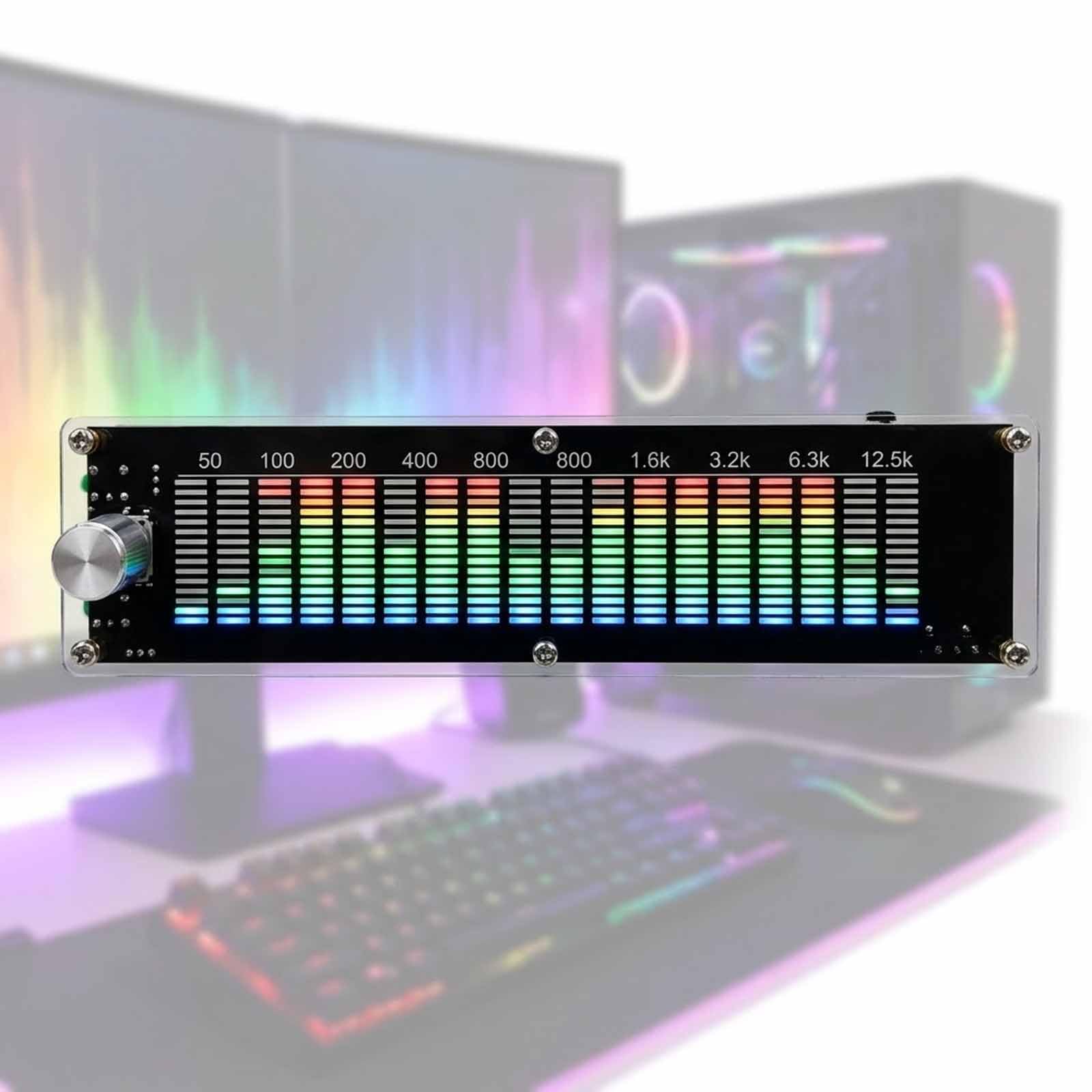 MObyat LED Music Audio Spectrum Analyzer, RGB Music Visualizer VU Meter with 20 Segments/15 Levels, Support EQ Adjustment, Real Time Frequency Level Display, for Audio Enthusiasts, Car, Studio