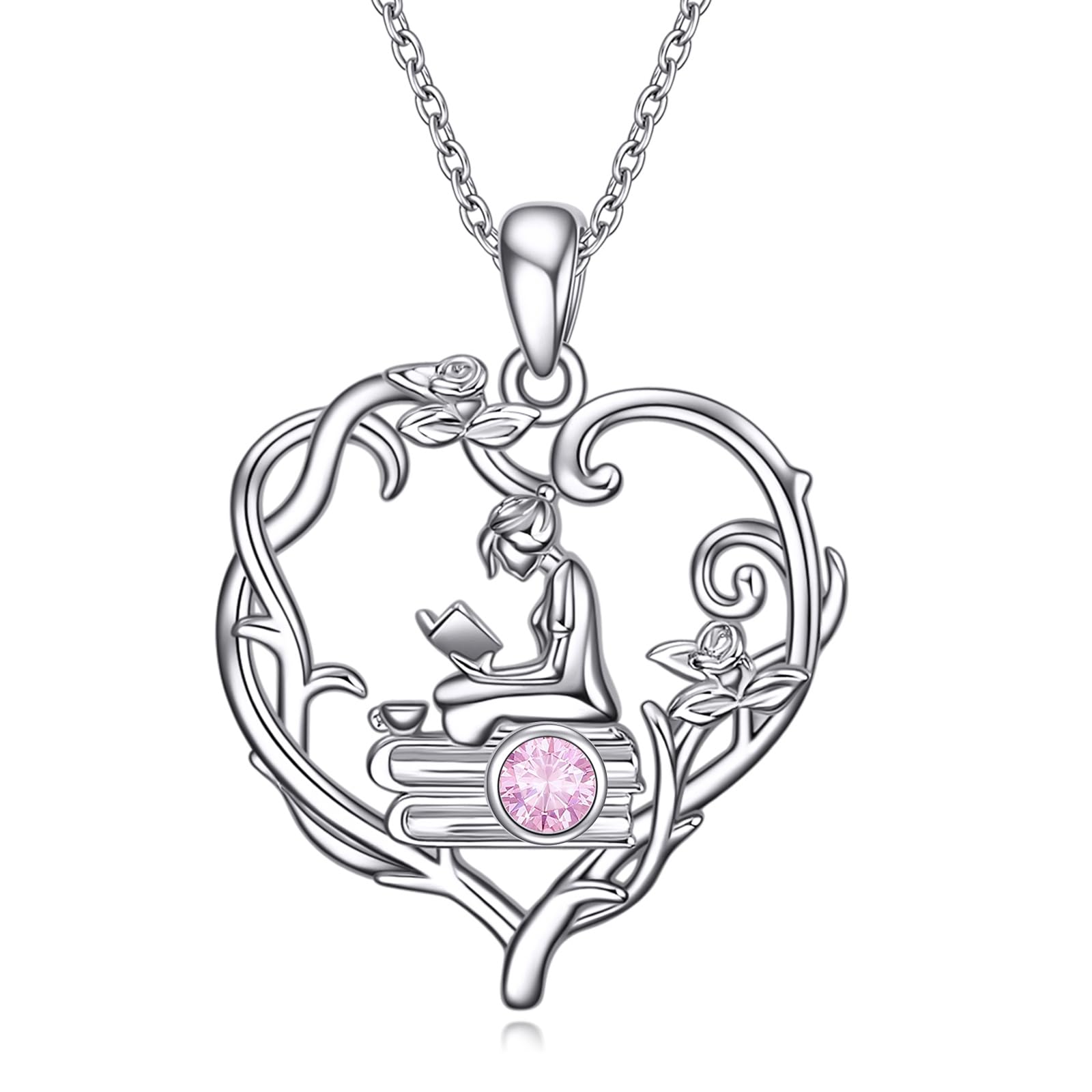 YFN 925 Sterling Silver Book Lover Necklace Reading Pendant for Women Graduation Gift Jewelry for Student Friends Classmate