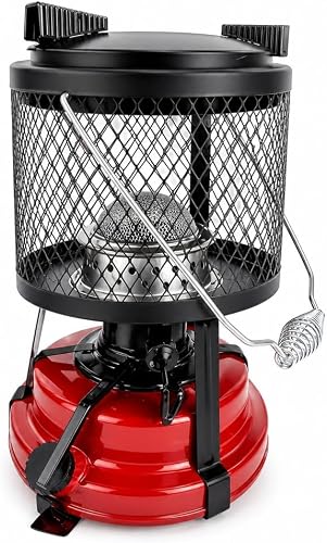 Portable Parrafin Heater with Wire Mesh Guard, Red and Black | Camping Heater, Metal Wire Guard, Carry Handle, Compact Design, Indoor/Outdoor Use