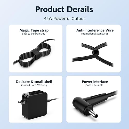 Miniatura 3 de ROLADA Cargador para portátil de 45 W compatible con Asus Vivobook X512 X512DA X512JA X515 X515EA X540 X540SA X540L compatible con ZenBook UX305