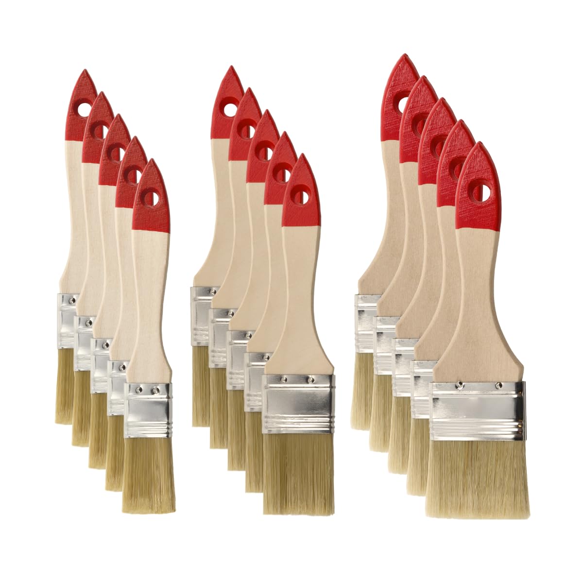 M7 15 STK. Flachpinsel-Set: 1“ – 5 STK. (ca. 25 mm), 1,5“ – 5 STK. (ca. 38 mm), 2“ – 5 STK. (ca. 50 mm) Serie 30, Lackierpinsel mit Synthetischen Borsten, Malerpinsel mit Naturholz und Stahlzwinge