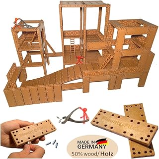 Mount-Flix Basic Set Budget - Creative Children's Toy Made of Organic Plastic with 50% Wood, Versatile Children's Construction Toy, Building Kit with 160 Building Blocks Including Pliers and Pens