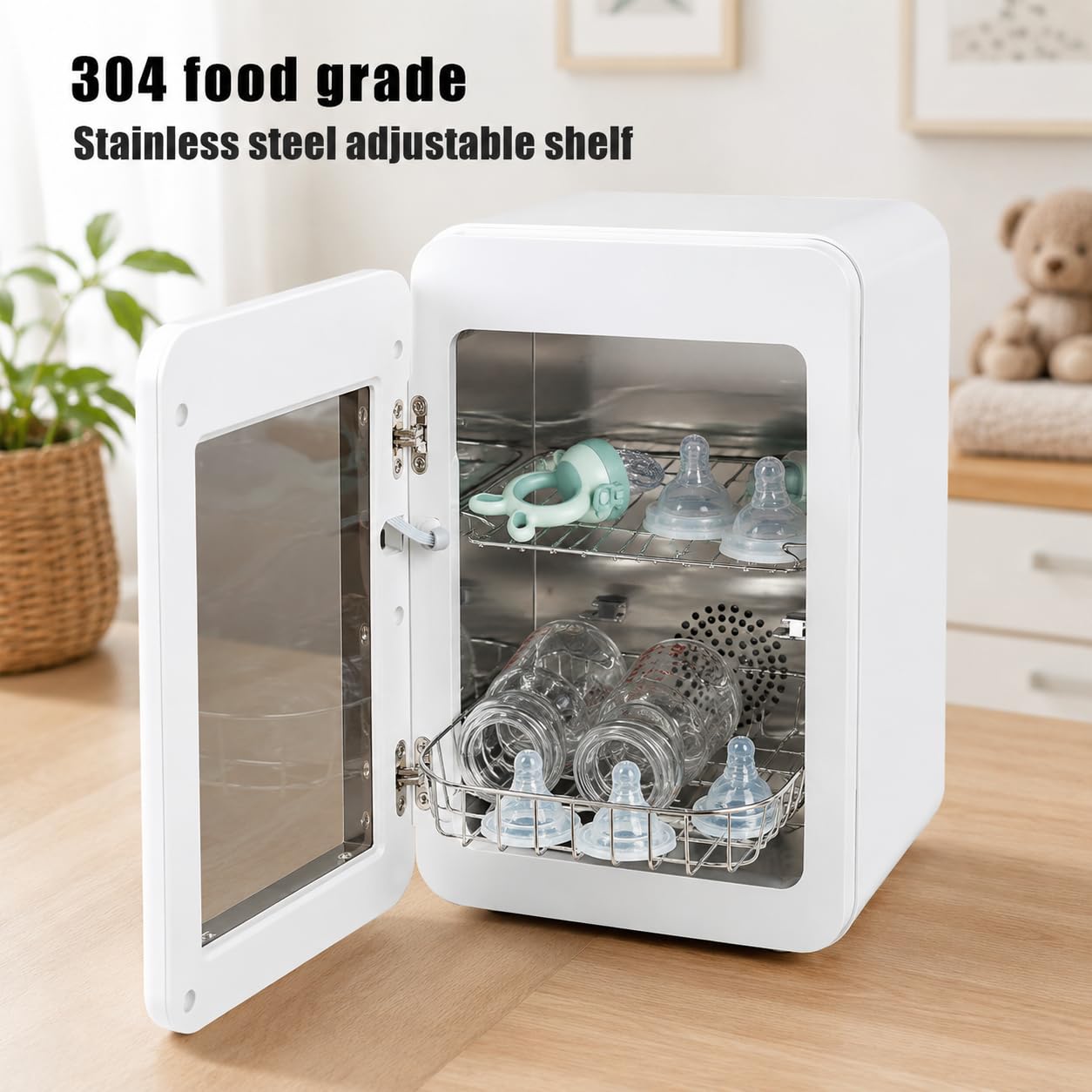 Esterilizador UV y armario de secado para biberones y vajilla, desinfección UV-C con almacenamiento cerrado para chupetes, tazas y artículos de alimentación | Controles fáciles