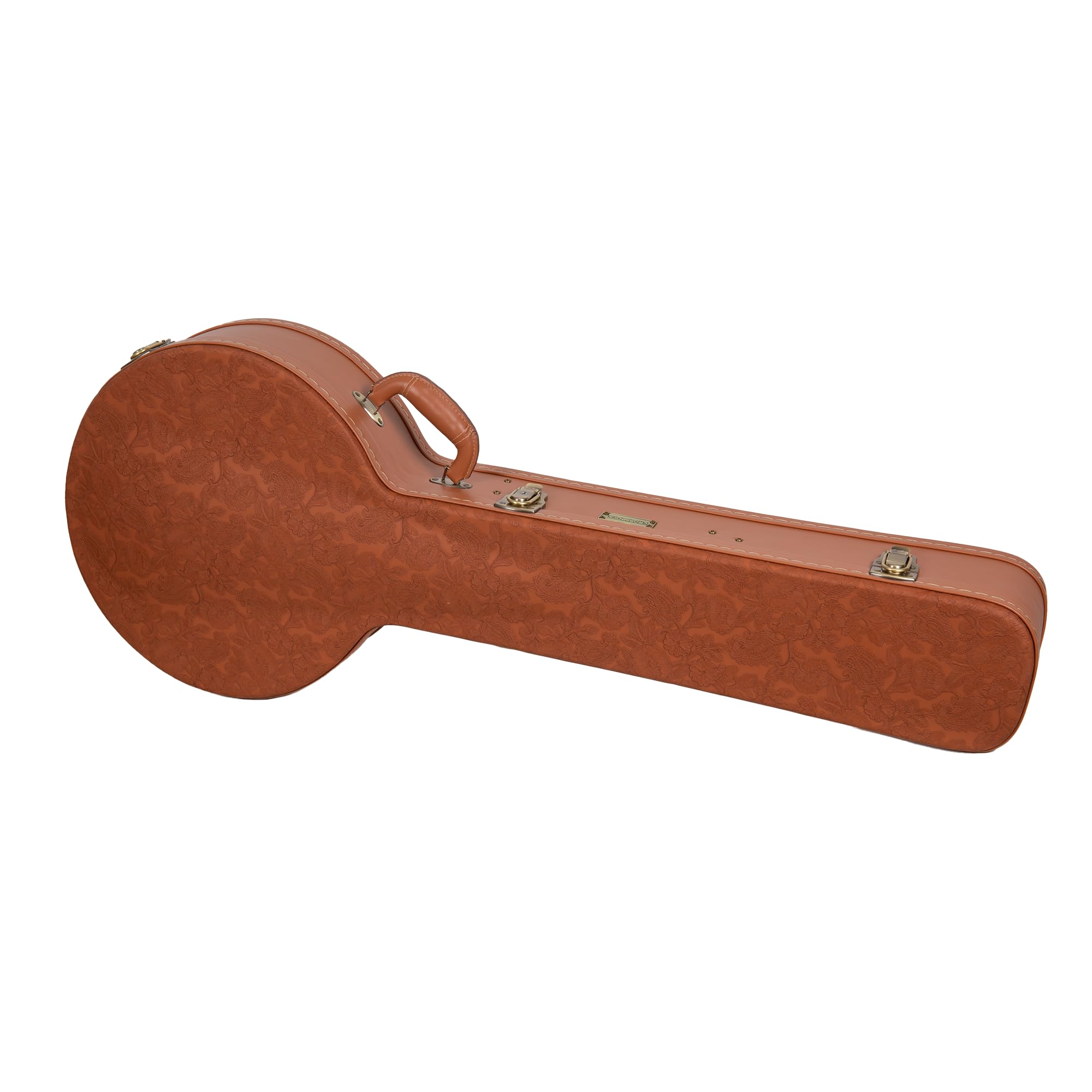 Crossrock Custodia in Legno Serie Relief per Banjo 5 Corde con Risonatore | Finitura Carved Red Wood, Interno in Velluto Avorio, Serratura – Guscio Rigido Premium